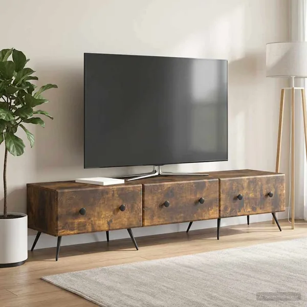 Meuble TV Chêne fumé 147 x 34,5 x 30 cm Bois d'ingénierie