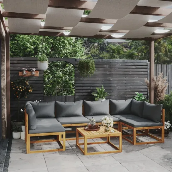 Salon de jardin 7 pcs avec coussin Bois d'acacia solide