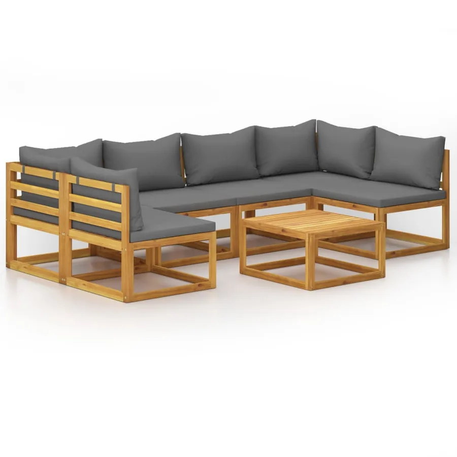 Salon de jardin 7 pcs avec coussin Bois d'acacia solide - 2