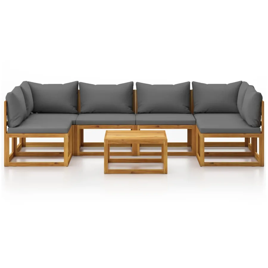 Salon de jardin 7 pcs avec coussin Bois d'acacia solide - 3