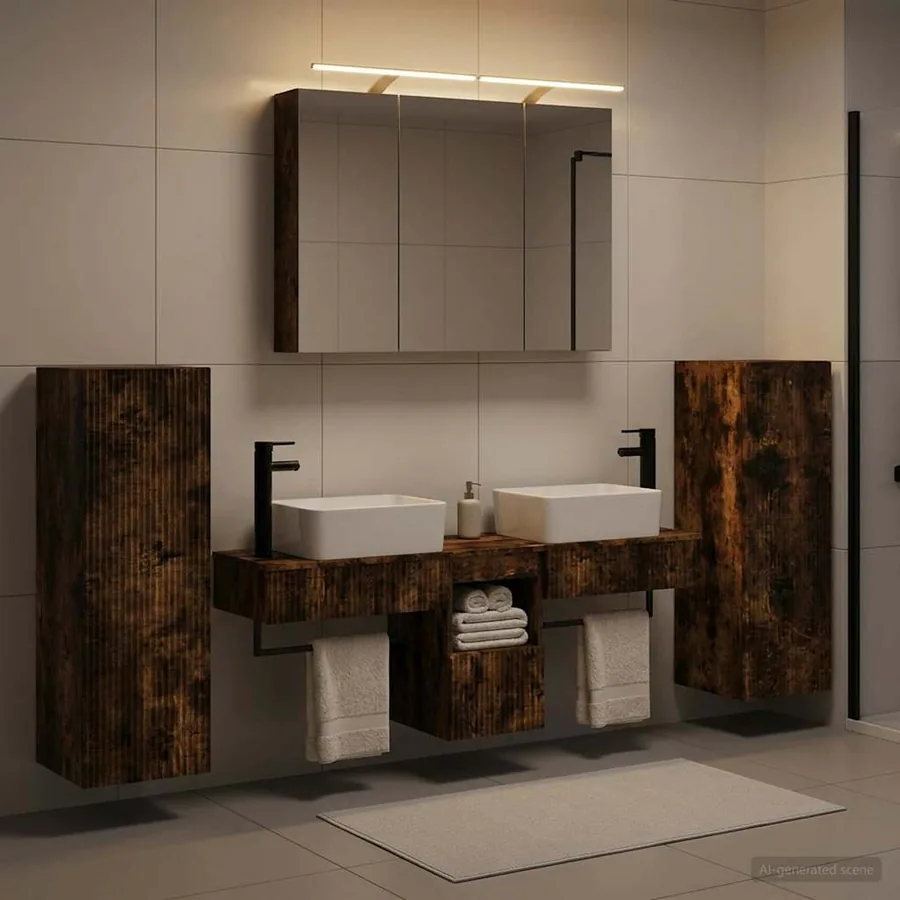 Ensemble de mobilier de salle de bain 6 pcs Chêne fumé