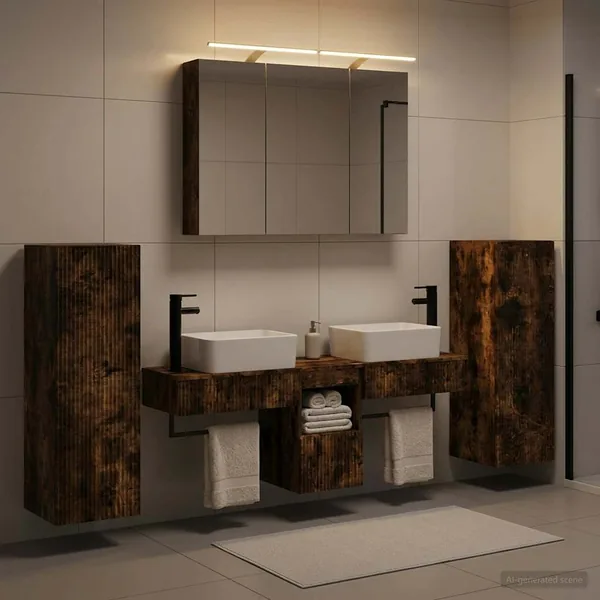 Ensemble de mobilier de salle de bain 6 pcs Chêne fumé