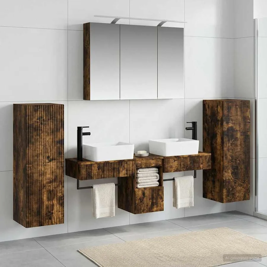Ensemble de mobilier de salle de bain 6 pcs Chêne fumé - 4
