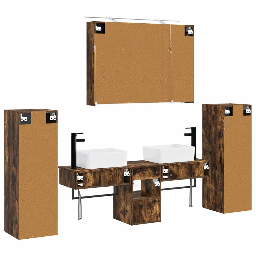 Ensemble de mobilier de salle de bain 6 pcs Chêne fumé - 9