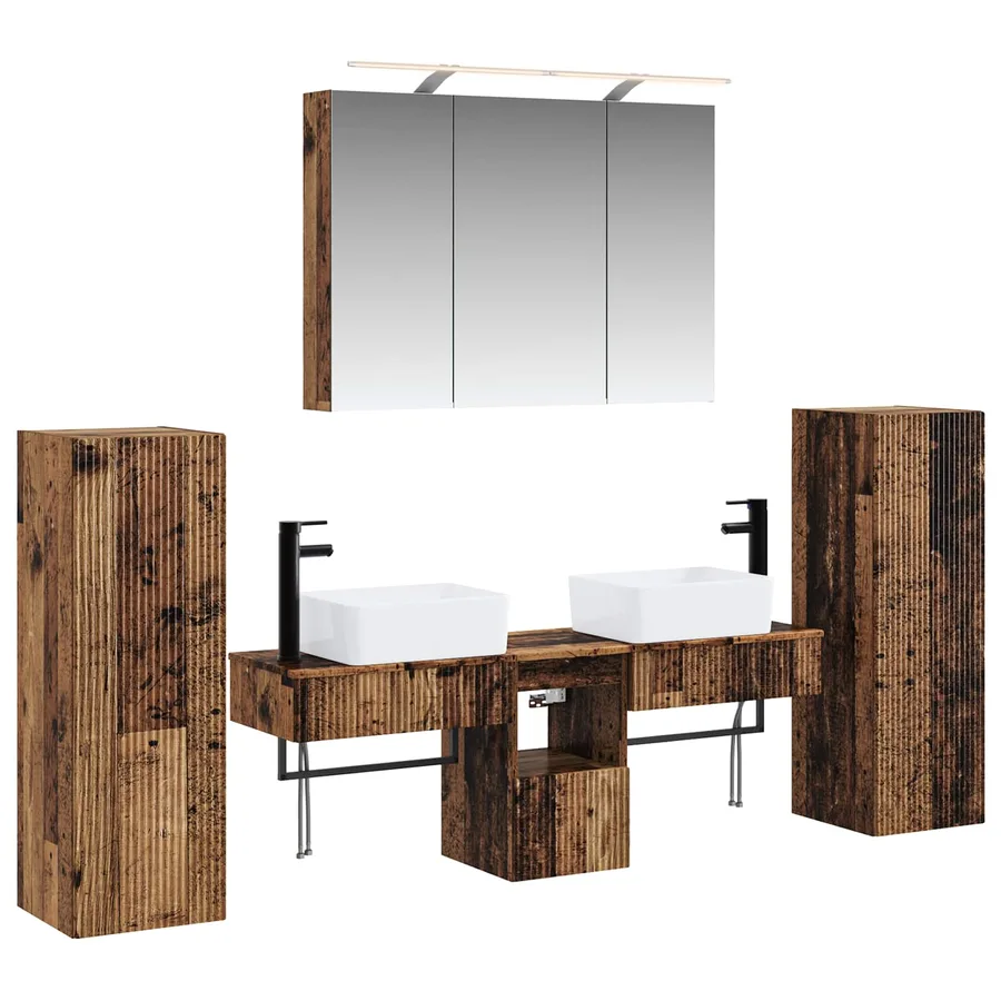 Ensemble de mobilier de salle de bain 6 pcs Bois ancien - 2