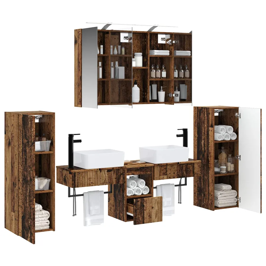 Ensemble de mobilier de salle de bain 6 pcs Bois ancien - 3
