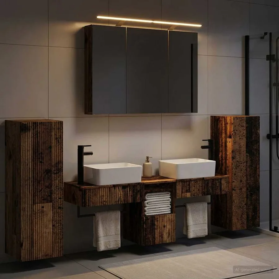 Ensemble de mobilier de salle de bain 6 pcs Bois ancien - 4