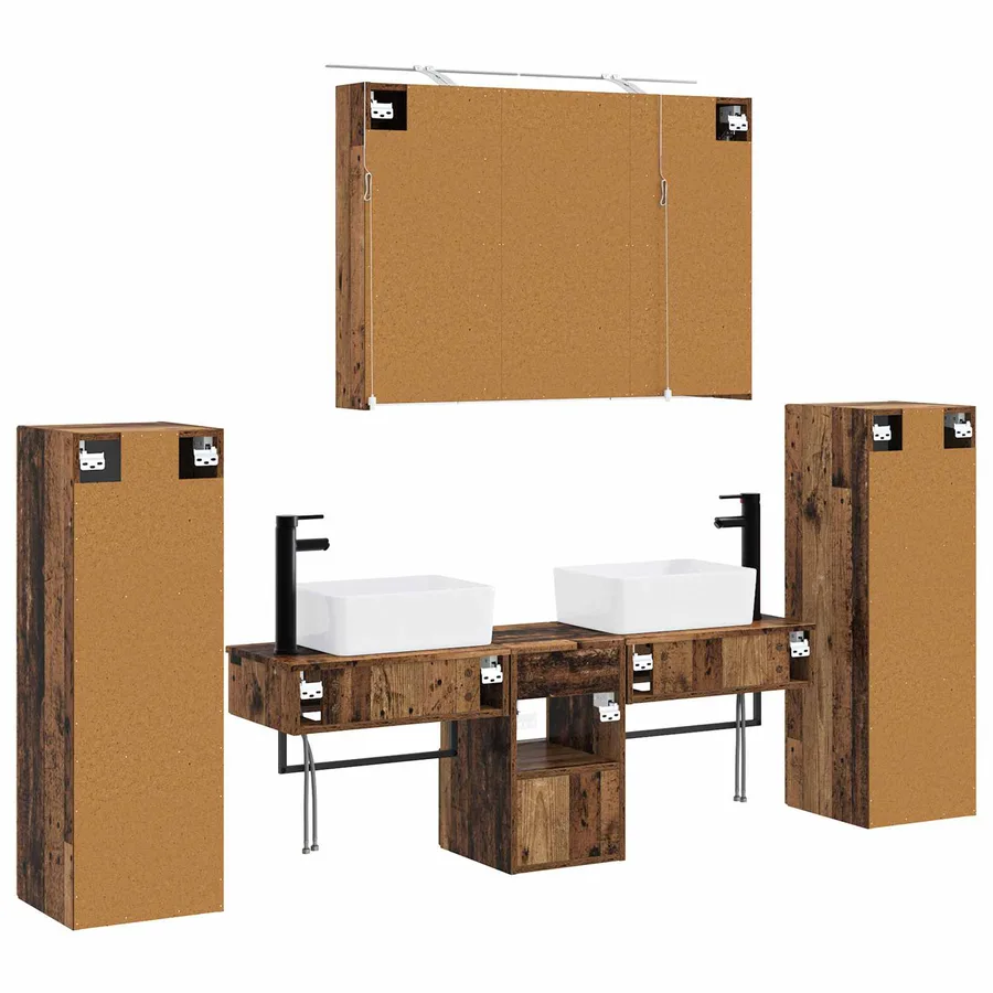 Ensemble de mobilier de salle de bain 6 pcs Bois ancien - 9