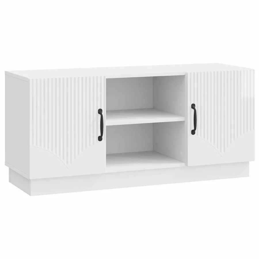 Meuble TV Blanc brillant 102 x 34,5 x 47 cm Bois d'ingénierie - 2