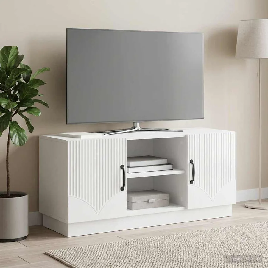 Meuble TV Blanc brillant 102 x 34,5 x 47 cm Bois d'ingénierie - 4