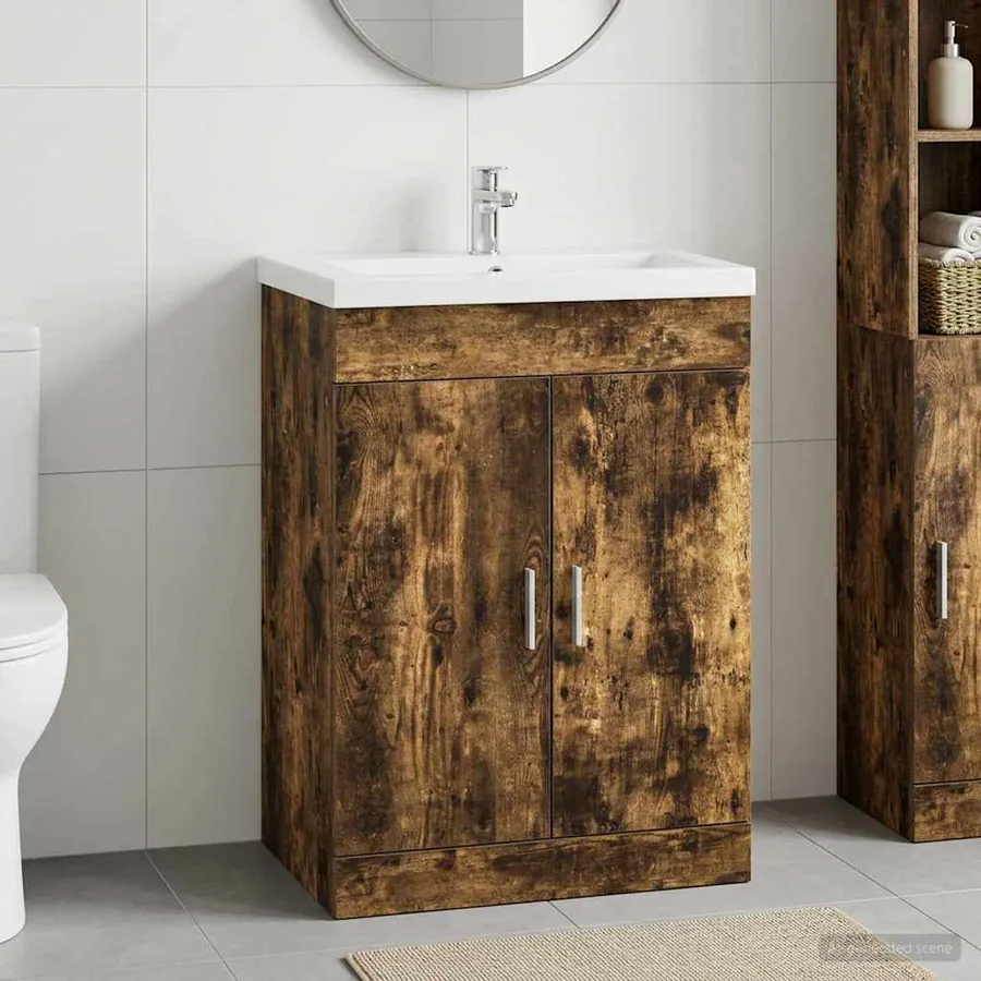 Meuble sous lavabo de salle de bain Chêne fumé