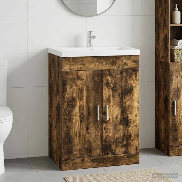 Meuble sous lavabo de salle de bain Chêne fumé