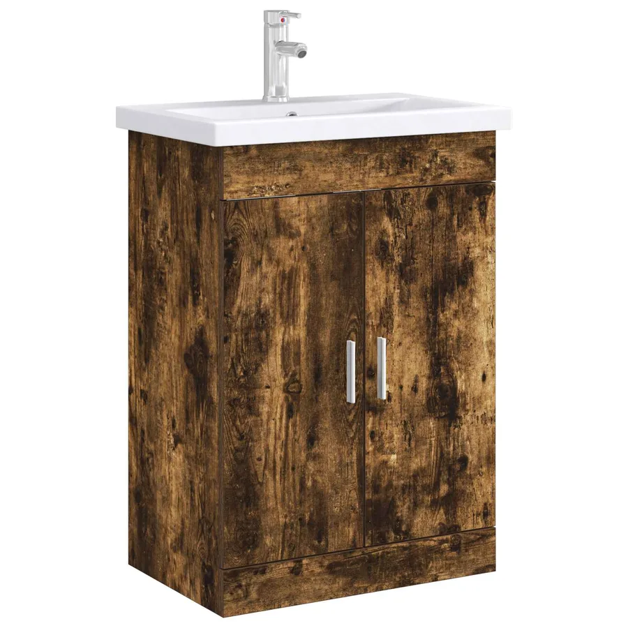 Meuble sous lavabo de salle de bain Chêne fumé - 3