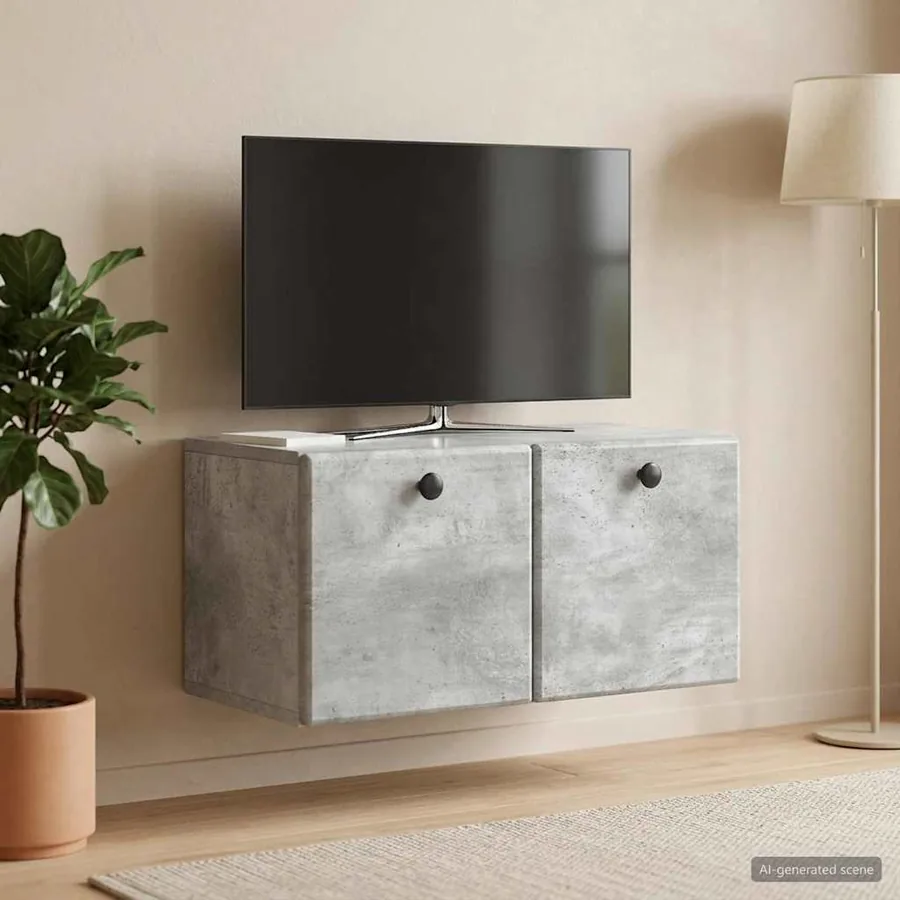 Meuble TV mural 59,5 x 31 x 30 cm Gris béton Bois d'ingénierie