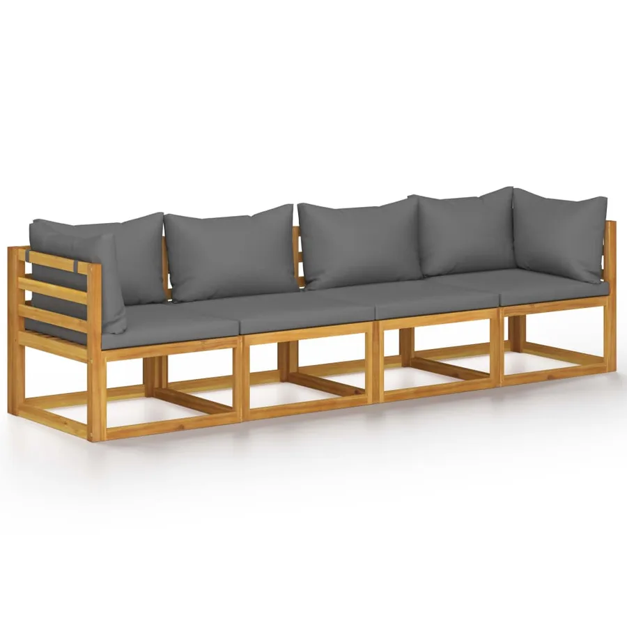 Canapé de jardin à 4 places avec coussin Bois d'acacia massif - 2