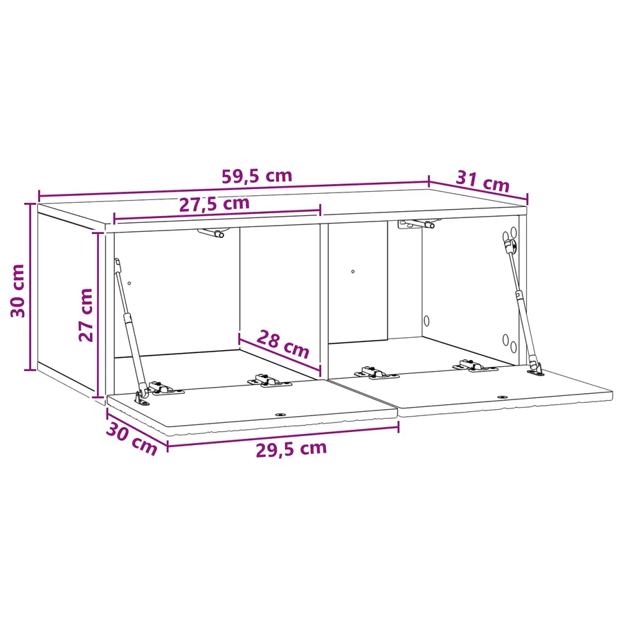 Meuble TV mural 59,5 x 31 cm Blanc Bois d'ingénierie - 9