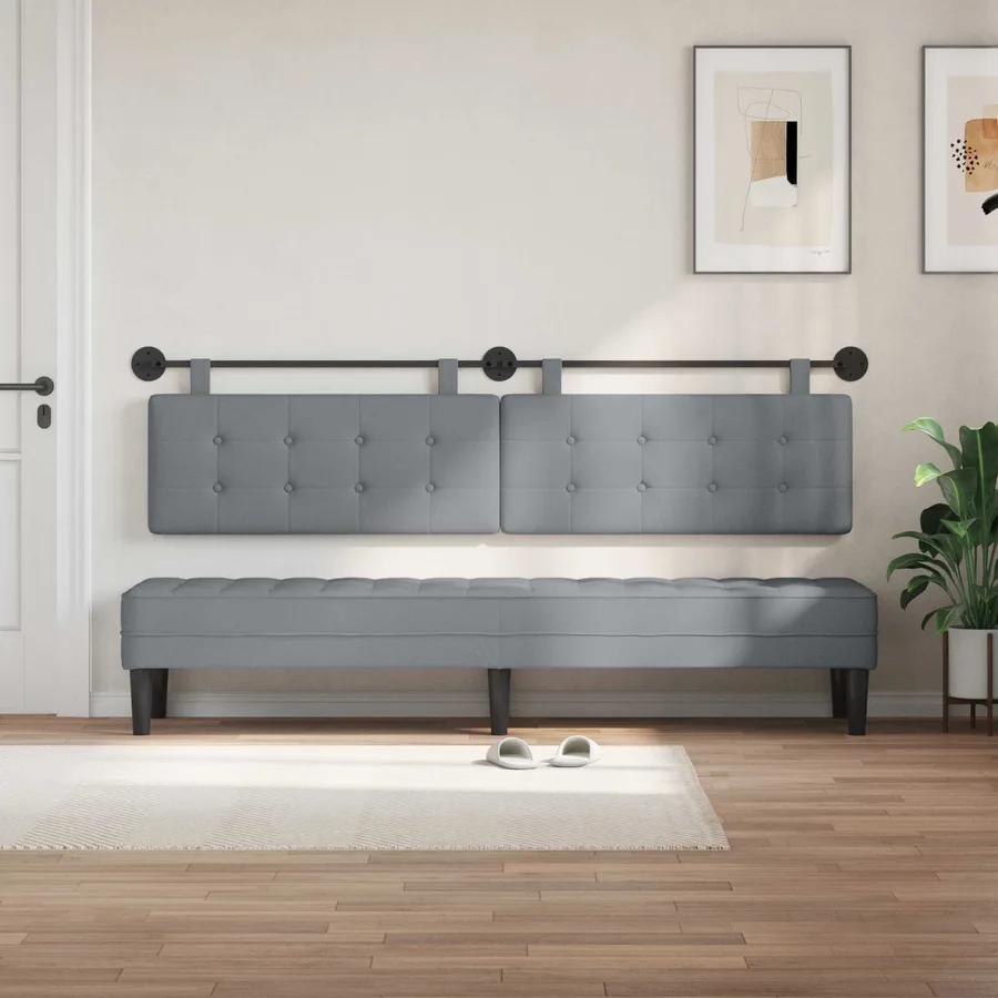 Tête de lit suspendue Gris clair tissu - 3