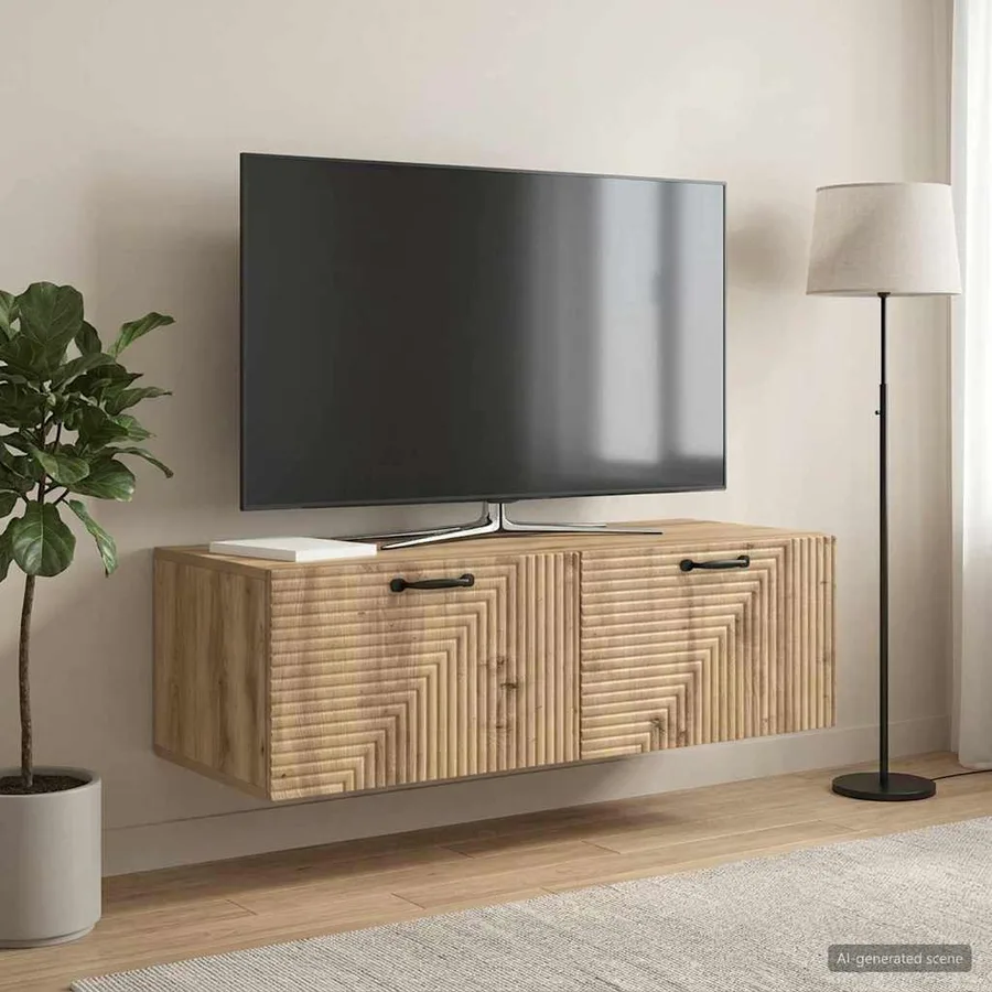 Meuble TV mural 98 x 41 x 30 cm Chêne artisanal - 4