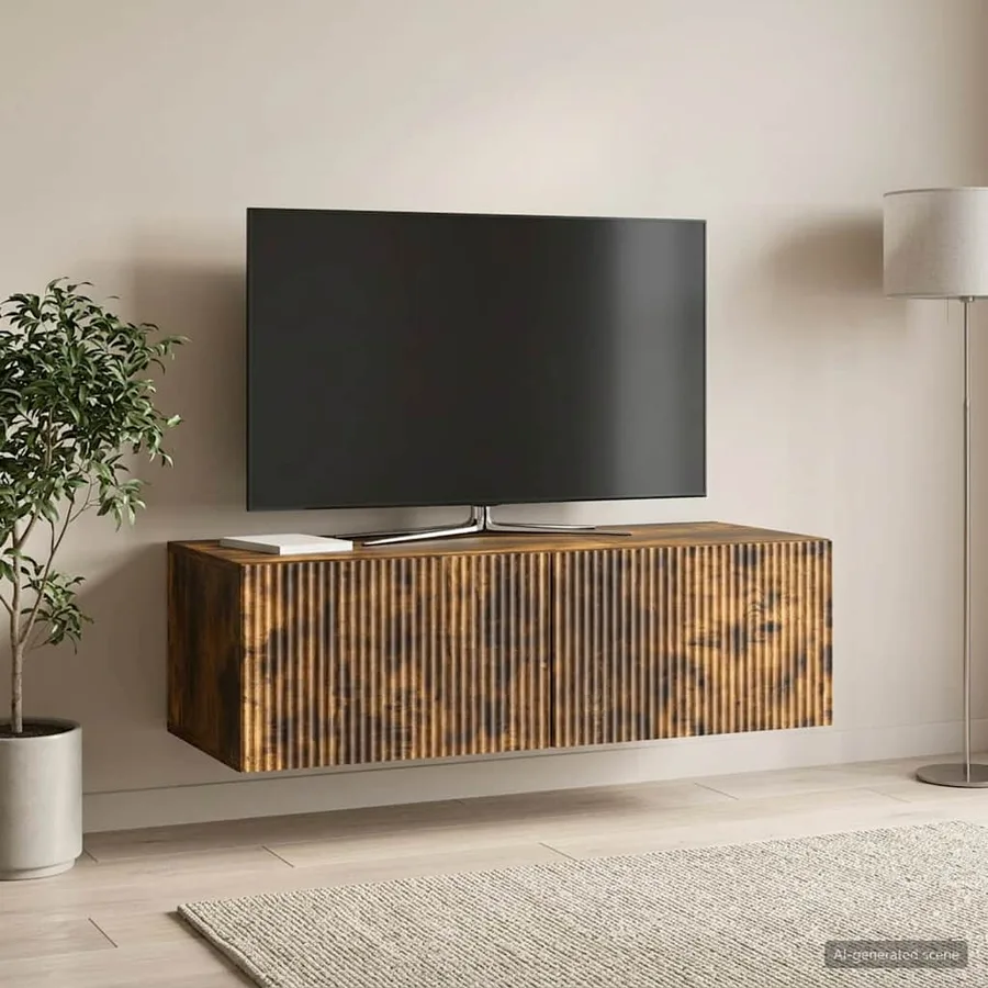 Meuble TV mural Chêne fumé 98 x 41 x 30 cm Bois d'ingénierie - 4