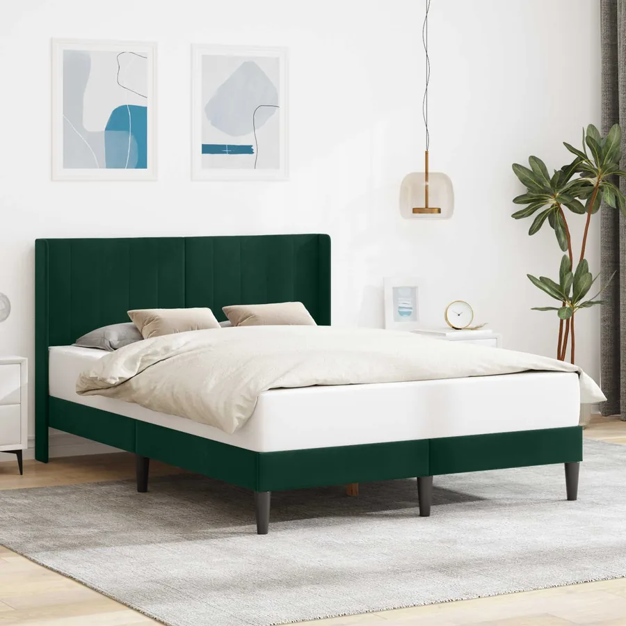 Cadre de lit avec tête de lit Vert foncé 140 x 200 cm Velours