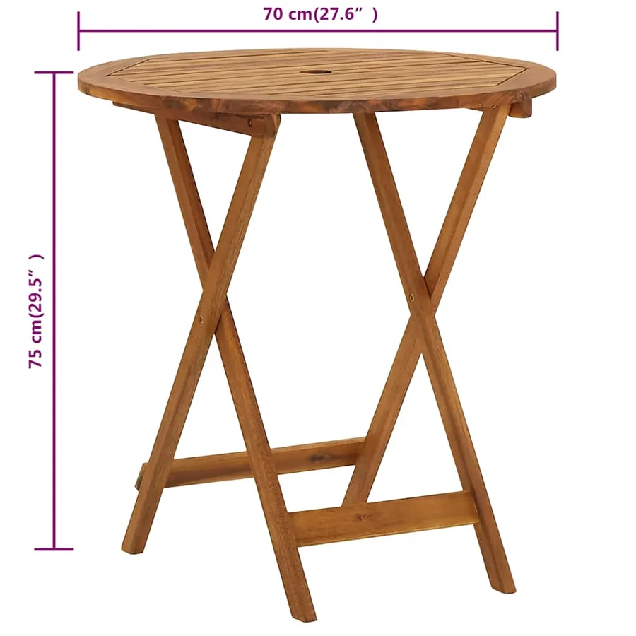 Table pliable de jardin 70 cm Bois d'acacia solide - 10