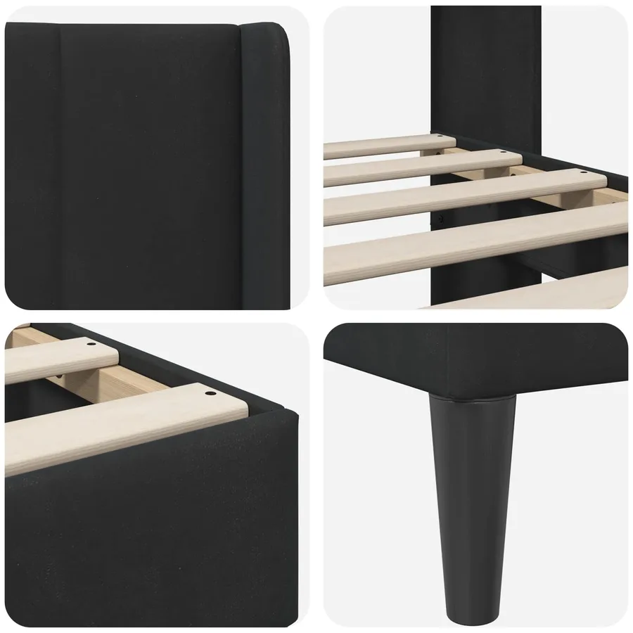 Cadre de lit avec tête de lit Noir 140 x 200 cm Velours - 7