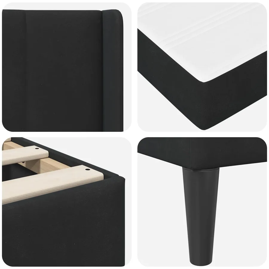 Cadre de lit avec matelas Noir 200 x 200 cm Velours - 9