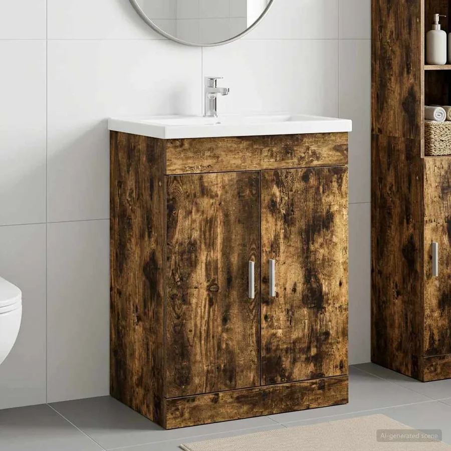 Meuble sous lavabo de salle de bain Chêne fumé