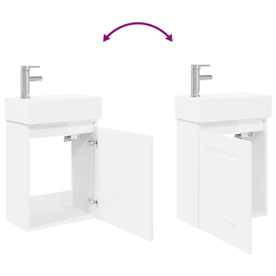 Meuble de salle de bain avec robinet Blanc brillant - 9
