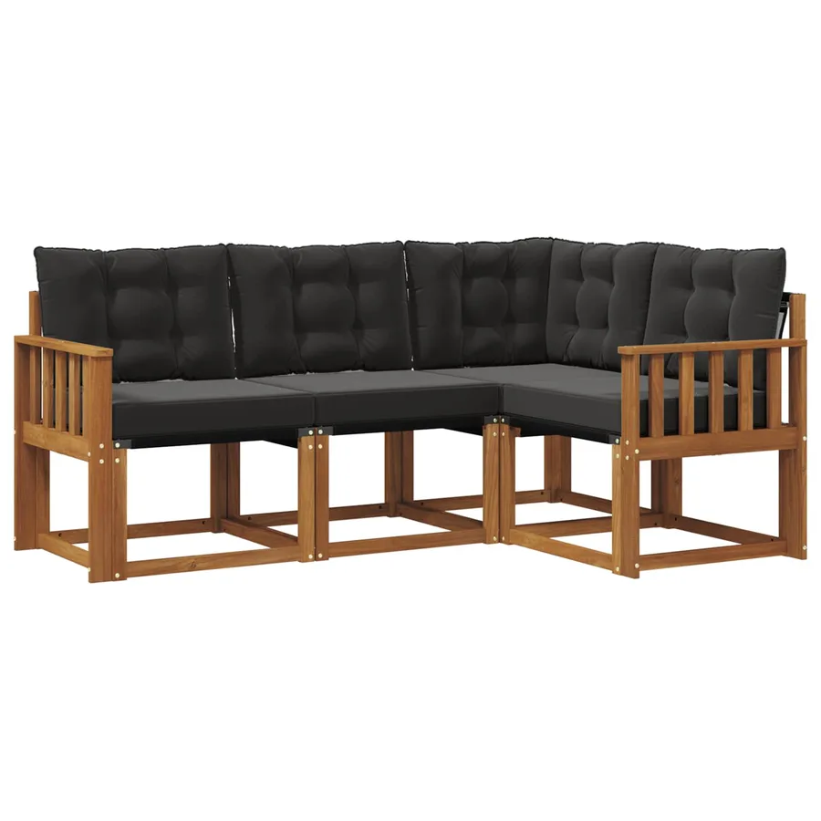 Ensemble de canapés d'extérieur 4 pcs Naturel et Noir - 2