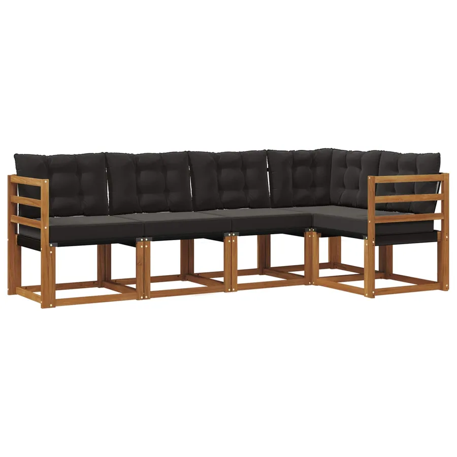 Ensemble de canapés d'extérieur 5 pcs Naturel et Noir - 2