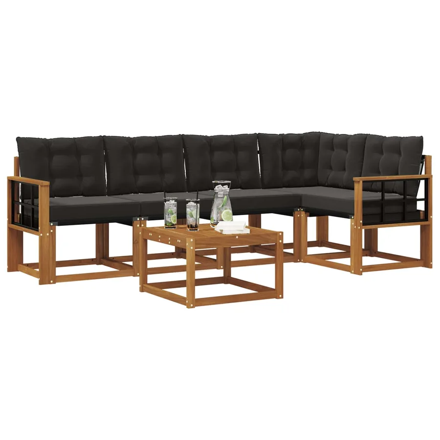 Ensemble de canapés d'extérieur 6 pcs Naturel et Noir - 3