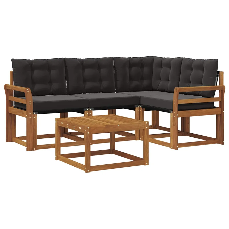 Ensemble de canapés d'extérieur 5 pcs Naturel et Noir - 2