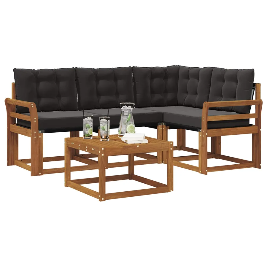 Ensemble de canapés d'extérieur 5 pcs Naturel et Noir - 3