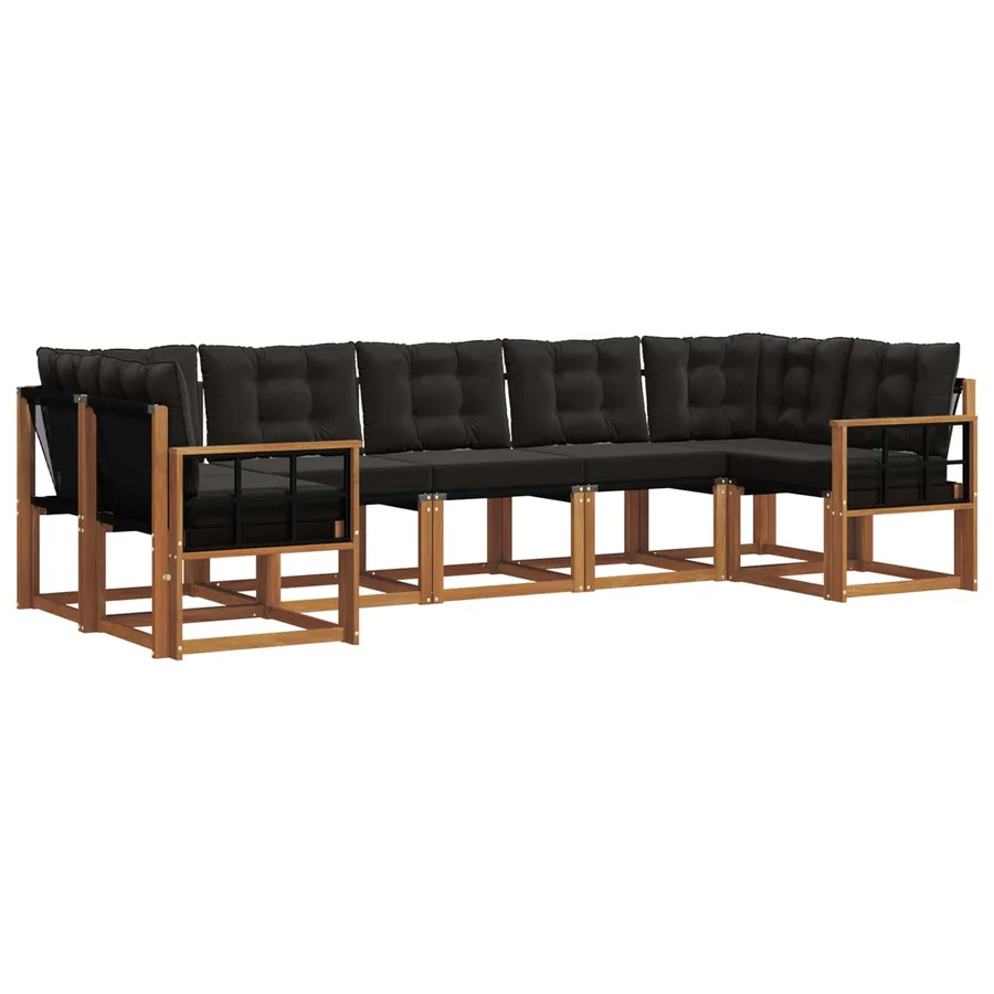Ensemble de canapés d'extérieur 7 pcs Naturel et Noir - 2