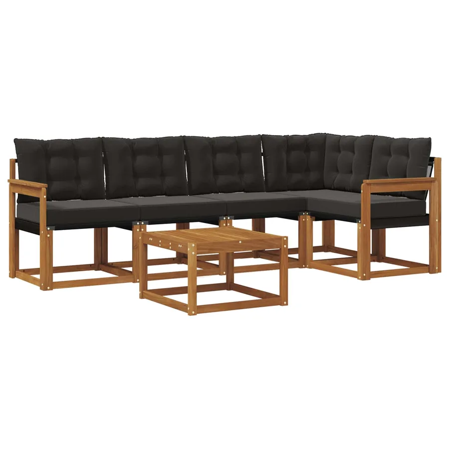 Ensemble de canapés d'extérieur 6 pcs Naturel et Noir - 2