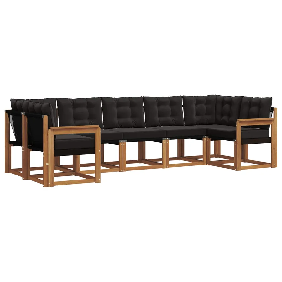 Ensemble de canapés d'extérieur 7 pcs Naturel et Noir - 2