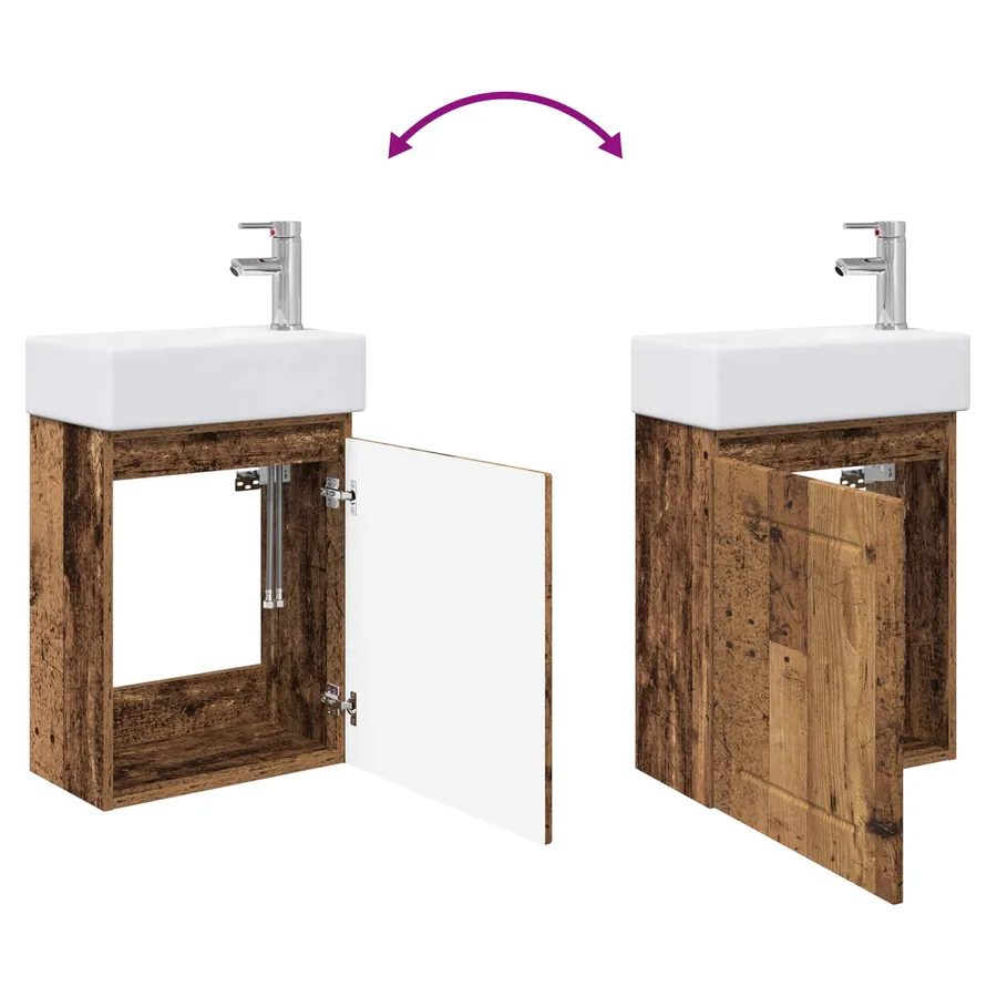 Meuble de salle de bain avec robinet Bois ancien - 9