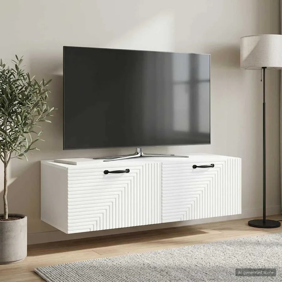 Meuble TV mural Blanc 98 x 41 x 30 cm Bois d'ingénierie - 4