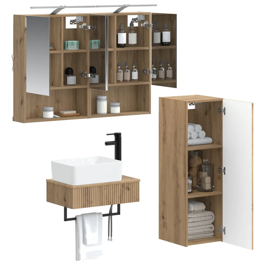 Ensemble d'armoire de salle de bain 4 pc Chêne artisanal - 3