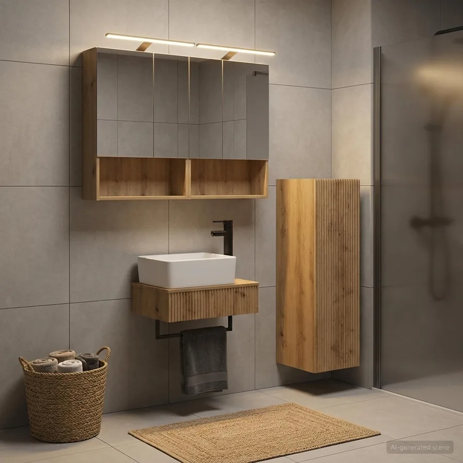 Ensemble d'armoire de salle de bain 4 pc Chêne artisanal - 4