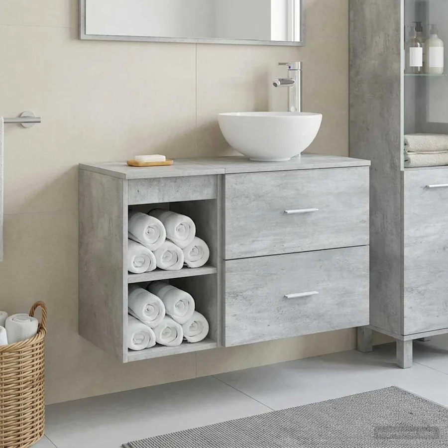 Ensemble de mobilier de salle de bain 2 pcs Gris béton