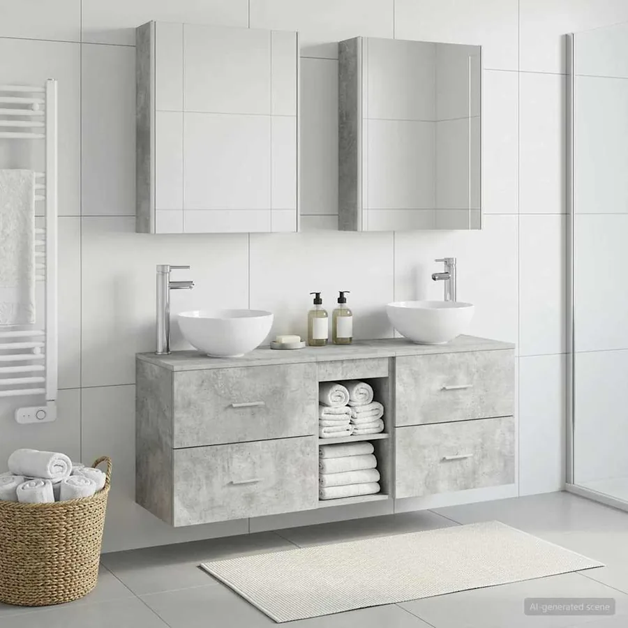 Ensemble d'armoire de salle de bain 5 pcs Gris béton