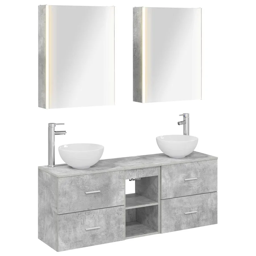 Ensemble d'armoire de salle de bain 5 pcs Gris béton - 2