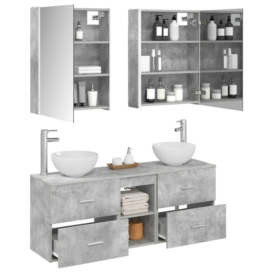 Ensemble d'armoire de salle de bain 5 pcs Gris béton - 3