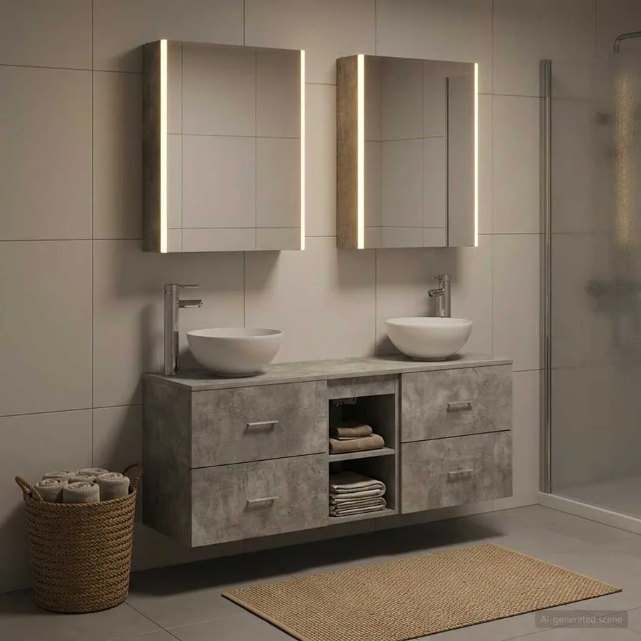 Ensemble d'armoire de salle de bain 5 pcs Gris béton - 4