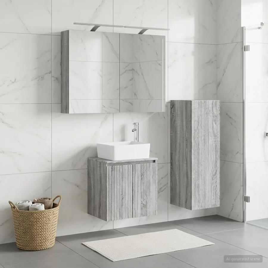Ensemble de mobilier de salle de bain 4 pcs Sonoma gris
