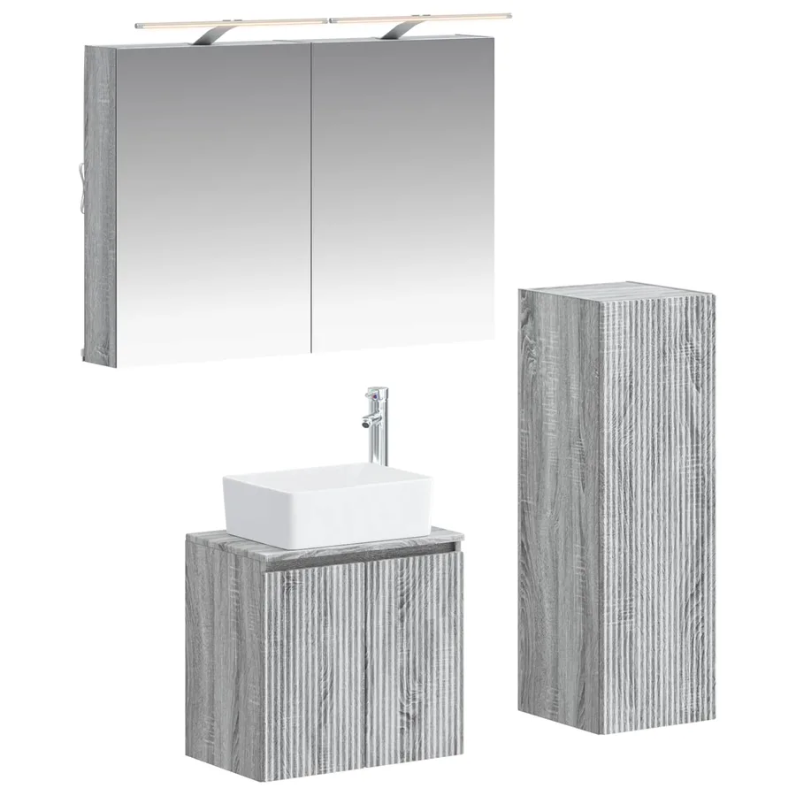Ensemble de mobilier de salle de bain 4 pcs Sonoma gris - 2