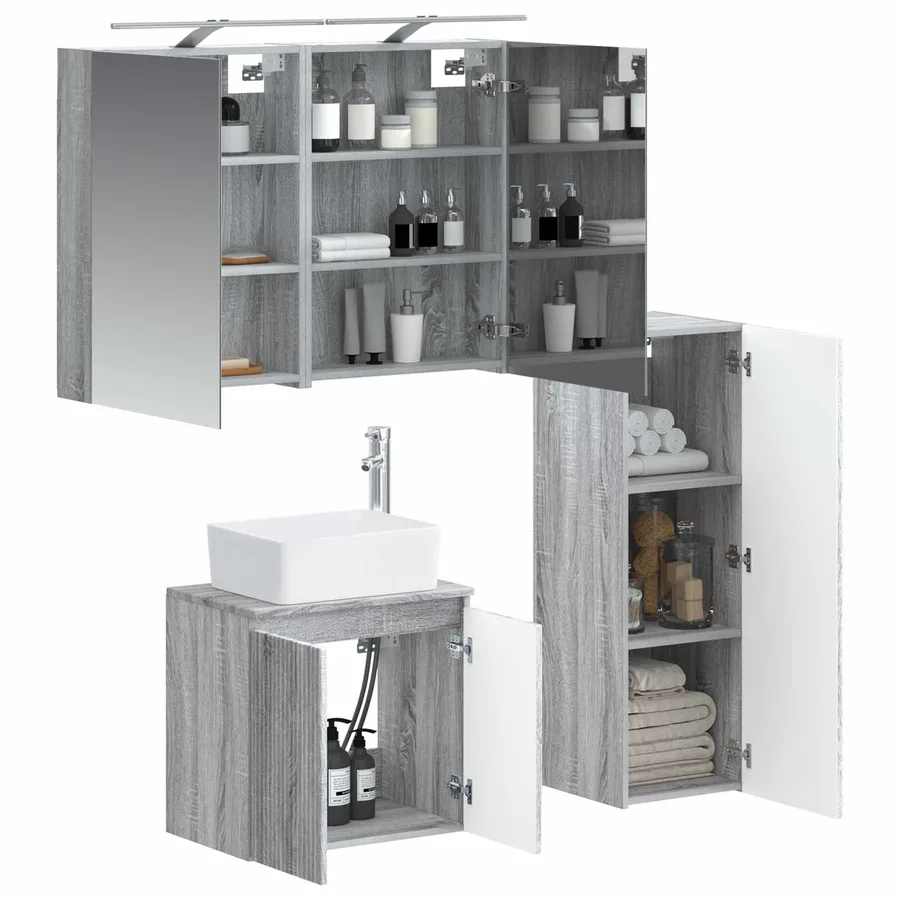 Ensemble de mobilier de salle de bain 4 pcs Sonoma gris - 3