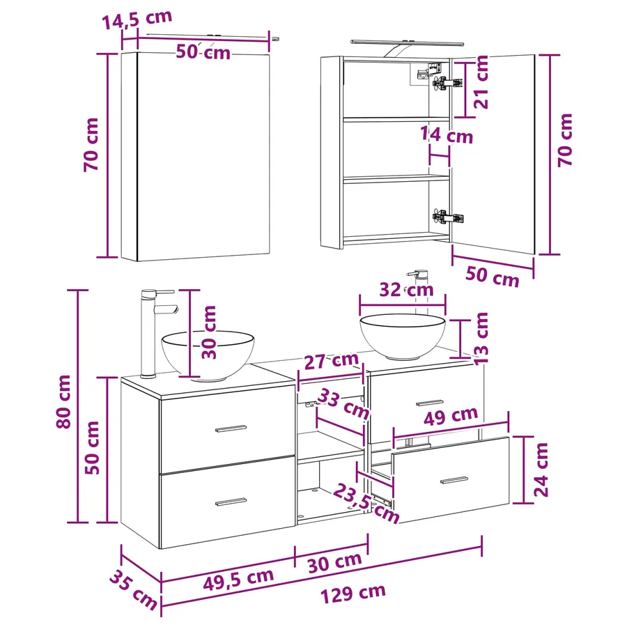Ensemble d'armoire de salle de bain 5 pcs Blanc - 14